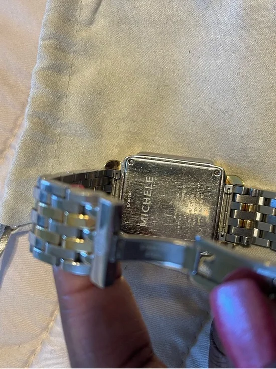 Michele Two-Tone Diamond Deco Square Chronograph Watch - Picture 3 of 6